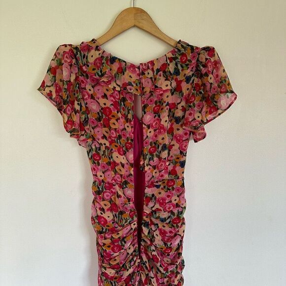 Astr the Label Vilma Floral Ruched Ruffle Detail Asymmetrical Hem Midi Dress - Picture 14 of 16